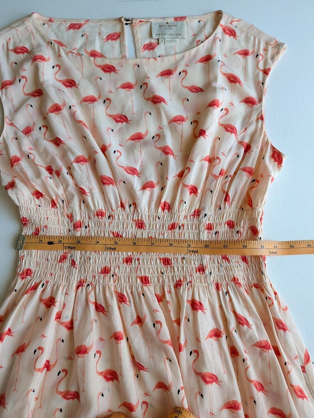 Kate Spade Sleeveless Flamingo Blair Dress 10 Pink Pockets Ruched Waste Summer